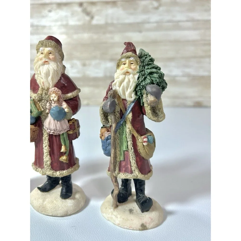 Set, 3 Hand Painted Ceramic ST NICHOLAS SANTA Christmas Figurines Holding Gifts